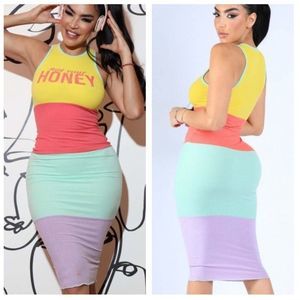 Pastel stretchy colorblock dress Bodycon ‘Not Your Honey’ 80’s 90’s Y2K Small